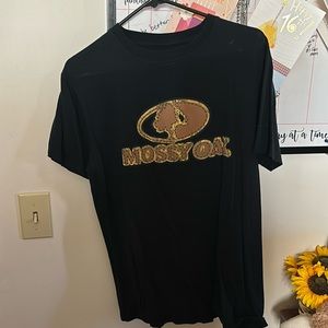 Mossy Oak T Shirt Black W/ Camo Logo 100% Cotton Size L